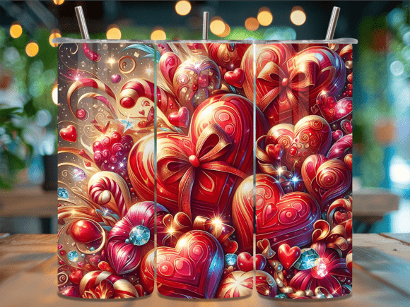 3D Red Gift Heart Bow Valentine Tumbler Wraps for Content Creators