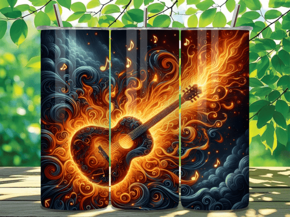 Acoustic Flame Guitar Tumbler Wrap PNG Review for Branding and Marketing