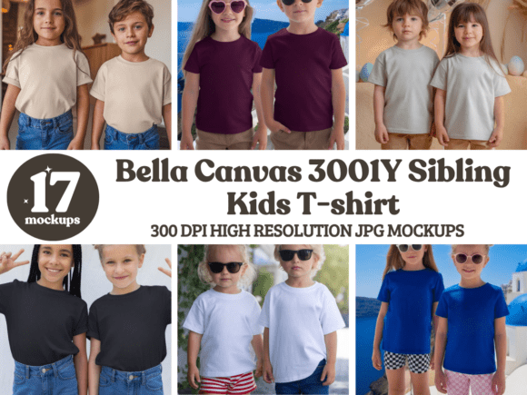 Bella Canvas 3001Y Sibling Kids Bundle for Product Mockups