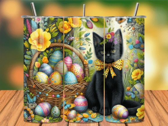 Black Cat Easter Basket Tumbler Wrap for Editorial and Web Design