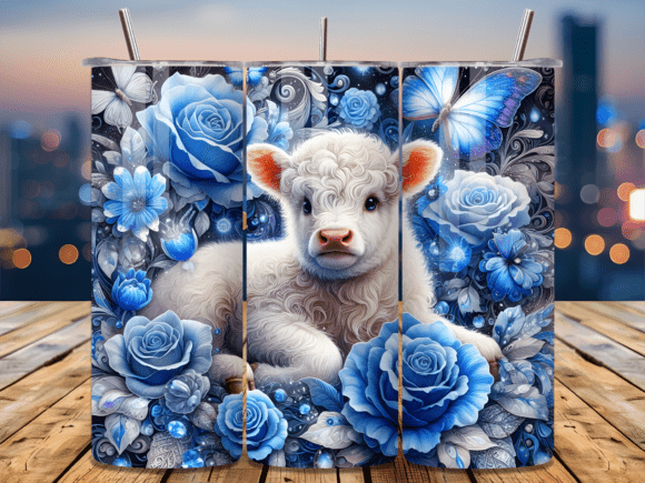 Blue Rose Highland Cow Valentine Tumbler Wraps: A Romantic Branding Asset