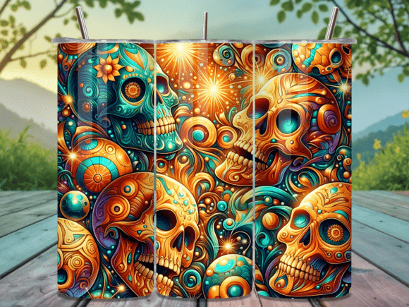 Boho Colorful Sugar Skulls Tumbler Wrap: A Vibrant Design Asset for Crafters