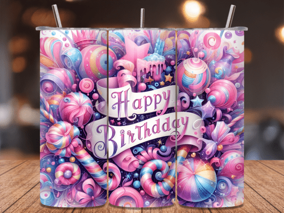 Candy Balloon Birthday Tumbler Wrap: A Playful Graphic Design Asset for Content Creators