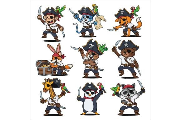 Cartoon Animals Dressed As Pirates: A Playful Graphic Design Asset for T-Shirt Designs