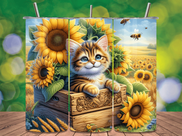 Cat Sunflower Basket Tumbler Wrap Design Review