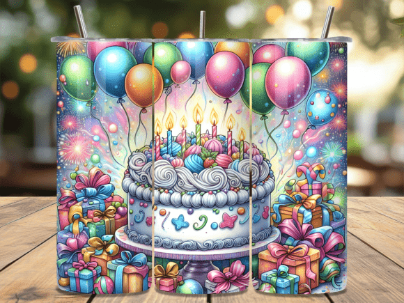 Colorful Birthday Cake Tumbler Wrap: A Vibrant Design Asset for Branding Campaigns
