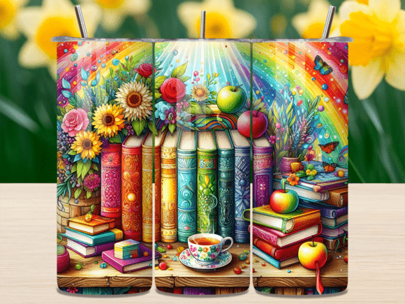 Colorful Floral Bookshelf Tumbler Wrap for Vibrant Branding