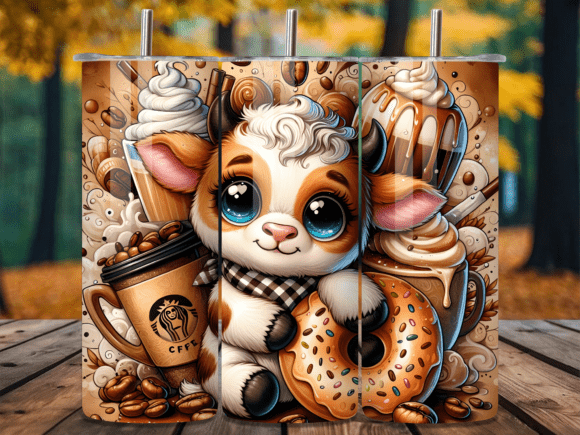 Cute Baby Cow Coffee Donut Tumbler Wrap: A Playful Design Asset for Branding Projects