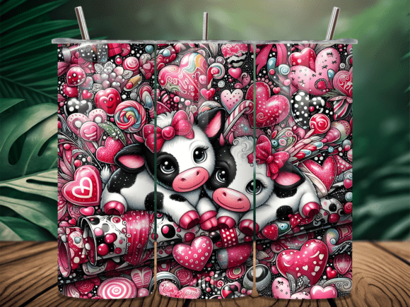 Cute Baby Cow Couple Valentine Tumbler: A Playful Graphic Design Asset for Local Branding