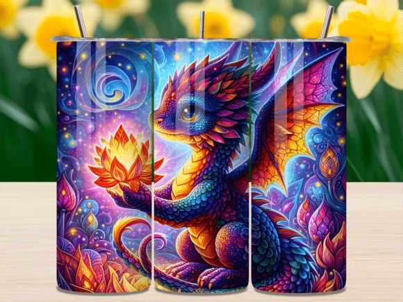 Cute Baby Dragon Fire Flower Design for Real Embroidery Projects