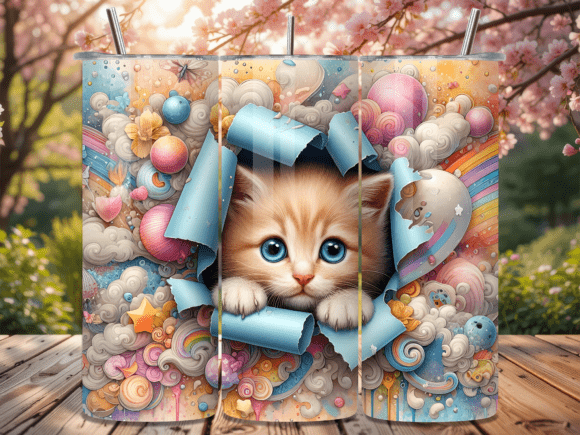 Cute Peeking Kitten Pastel Tumbler Wrap: A Playful Graphic Design Asset for Content Creators