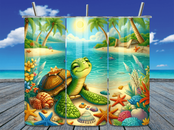 Cute Turtle Beach Tumbler Wrap for Digital Sellers