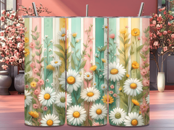 Daisy Floral Stripe Tumbler Wrap Design: A Fresh Branding Asset for Local Businesses