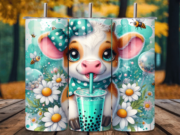 Daisy Flower Boba Highland Cow Tumbler W: A Versatile Graphic for Handmade Creations