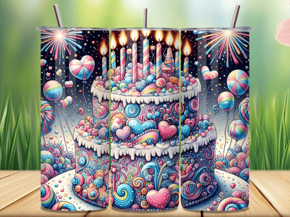 Fantasy Heart Birthday Cake Tumbler Wrap: A Vibrant Branding Asset for Creative Campaigns