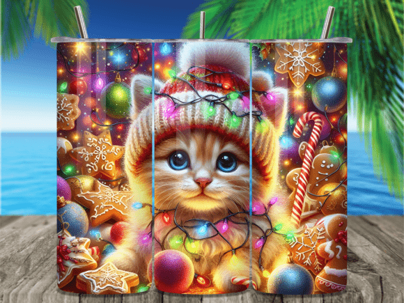 Festive Ginger Cat Lights Tumbler Wrap: A Must-Try Design for Handmade Businesses