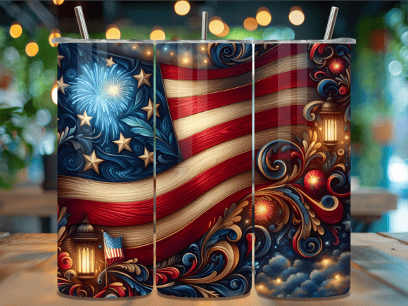 Floral Lantern Patriotic Flag Tumbler Wraps: A Designer’s Take on Branding Potential