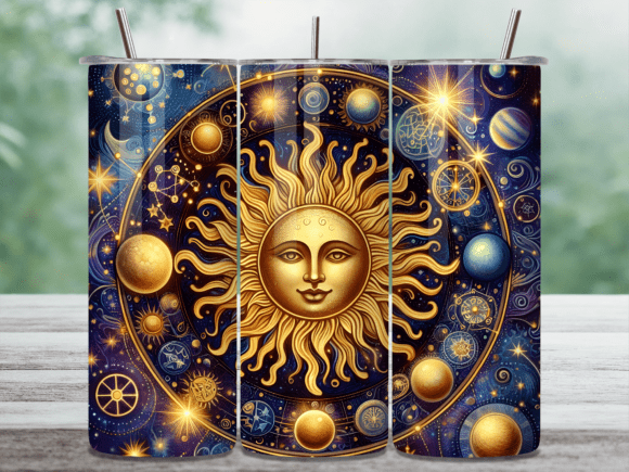 Golden Boho Sun Mandala Tumbler Wrap: A Versatile Graphic Design Asset for Content Creators