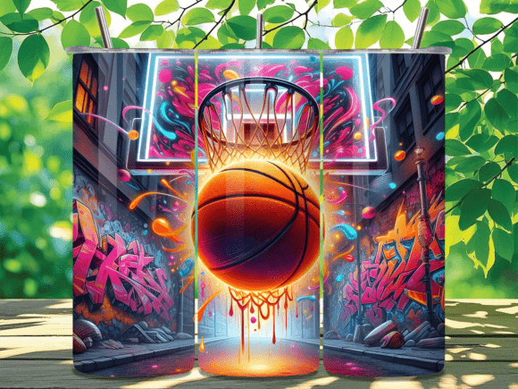 Graffiti Street Basketball Tumbler Wrap: A Bold Design Asset for Creative Projects