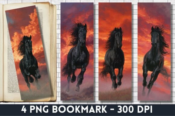 Majestic Black Horse Sunset Bookmark – A Print Template for Niche Appeal