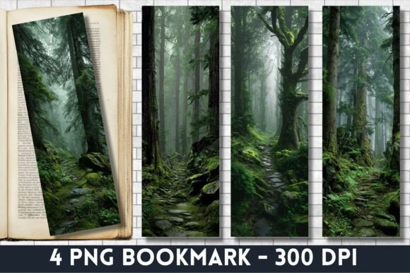 Misty Forest Path Digital Bookmark PNG Review for Crafting and Print Templates