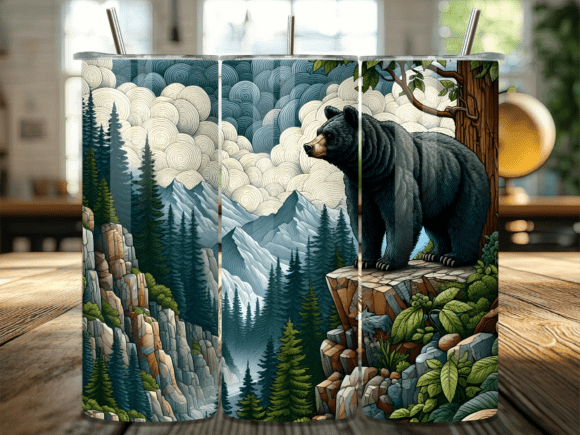 Mountain Peak Black Bear Tumbler Wrap: A Bold Design Asset for Branding and Merch
