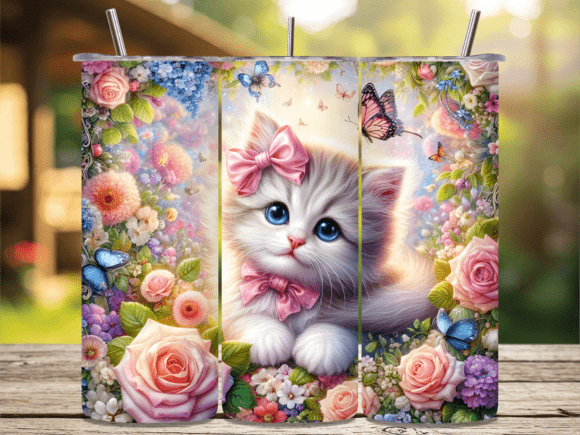 Pink Bow Floral Cat Tumbler Wrap: A Versatile Graphic Design Asset for Creative Sellers