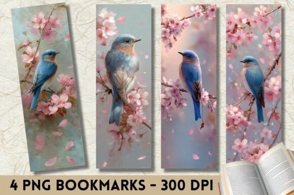 Pink Cherry Blossom Bluebird Bookmark: A Delightful Print Template for Themed Designs