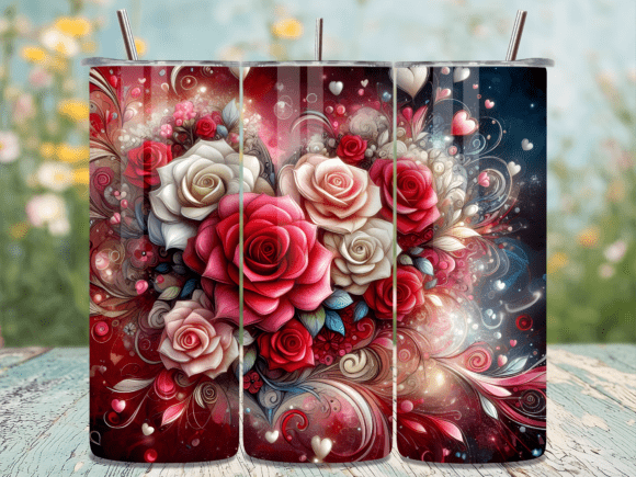Pink White Rose Boho Valentine Tumbler Wraps for Editorial and Web Design