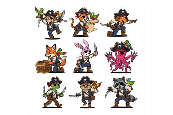 Pirate Animals Cartoon Characters: A Must-Have Graphic Design Asset for T-Shirt Designs