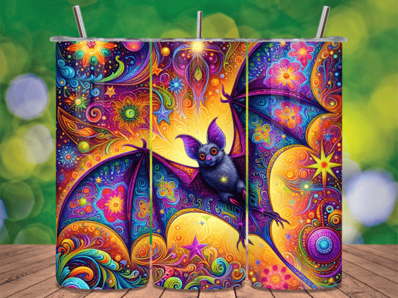Psychedelic Boho Bat Tumbler Wrap: A Bold Design Asset for Creative Projects