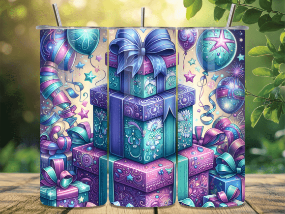 Purple Birthday Gift Box Tumbler Wrap for Branding & Packaging