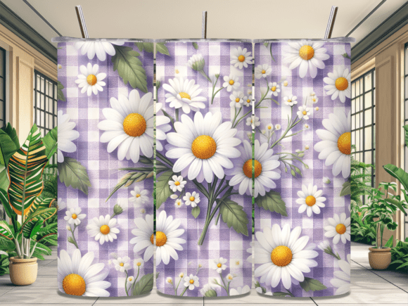 Purple Gingham Daisy Plaid Tumbler Wrap: A Versatile Graphic Design Asset
