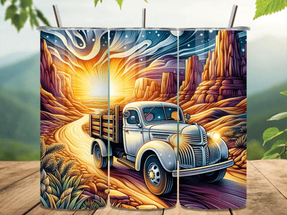 Rustic Sunset Farm Truck Tumbler Wrap: A Versatile Graphic Design Asset