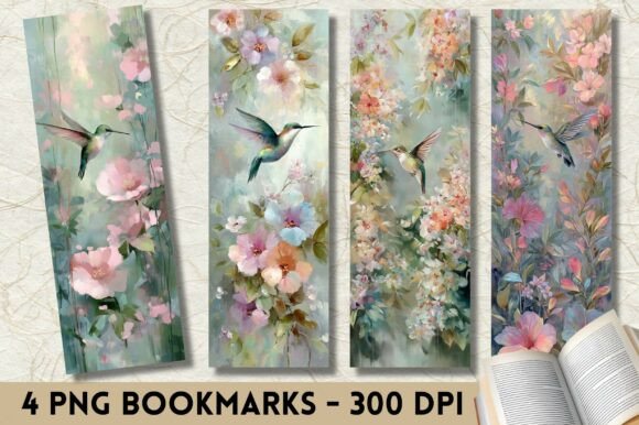 Soft Pastel Spring Floral Bird Bookmark for Print Templates