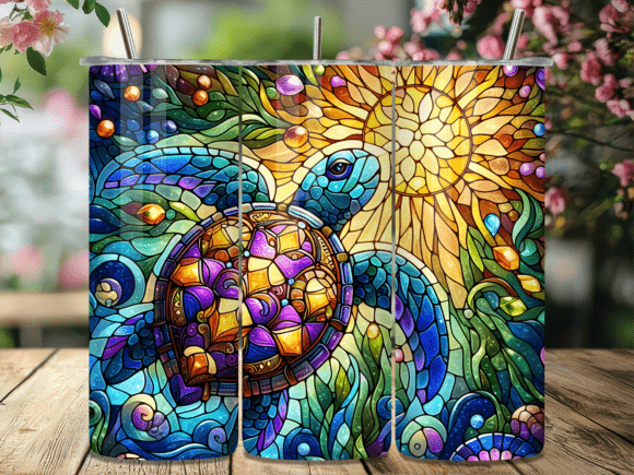 Stained Glass Sea Turtle Tumbler Wrap: A Unique Design Asset for Themed Projects