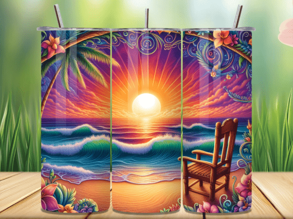 Summer Sunset Paradise Tumbler Wrap: A Vibrant Design Asset for Themed Projects