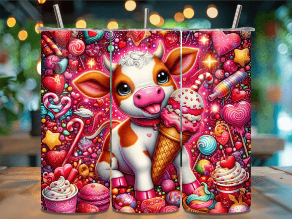 Sweet Ice Cream Cow Valentine Tumbler Wraps: A Playful Design Asset for Branding