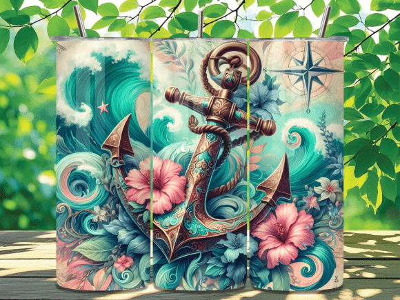 Tropical Floral Anchor Tumbler Wrap PNG Review for Digital Sellers