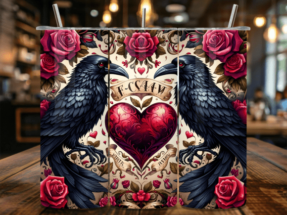 Twin Ravens Love Heart Tumbler Wrap: A Versatile Graphic Design Asset