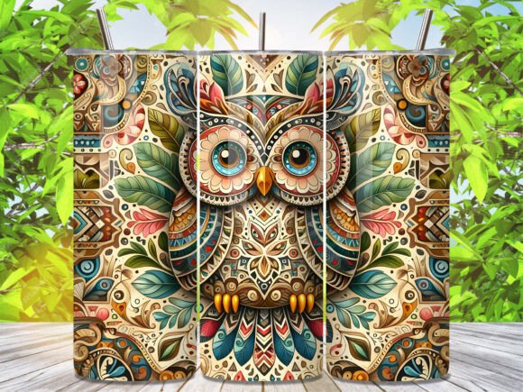 Whimsical Boho Floral Owl Art Tumbler for Marketing and Branding