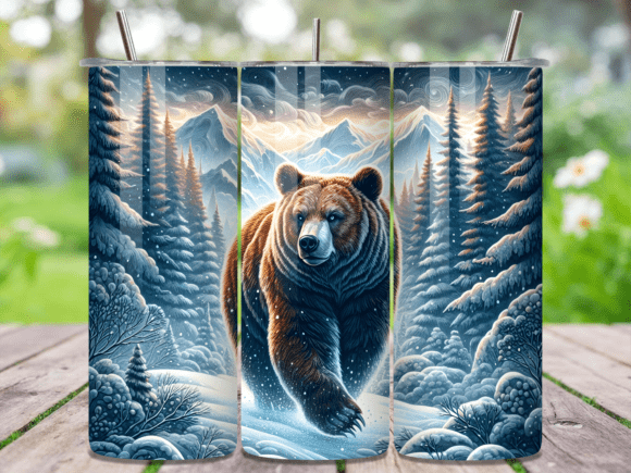 Winter Snow Grizzly Bear Tumbler Wrap: A Festive Graphic Design Asset for Handmade Projects